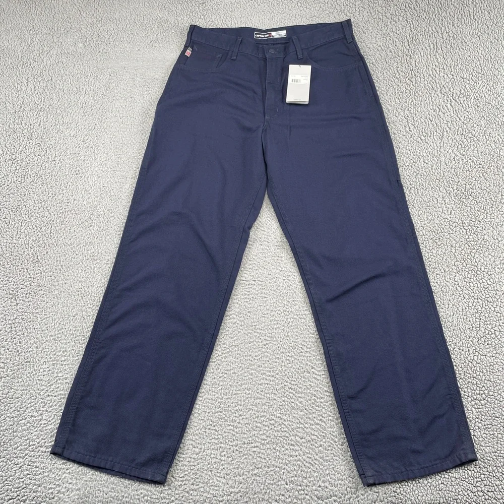 Carhartt Work Pant Mens 36x32 Navy FRB159-DNY Loose Fit Canvas Utility FR CAT 2